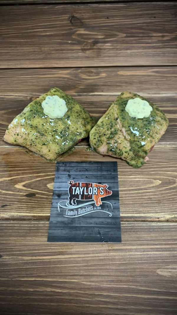 Infused lamb rumps with a garlic butter