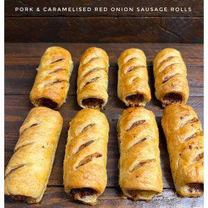 5x Pork & caramelised red onion sausage rolls